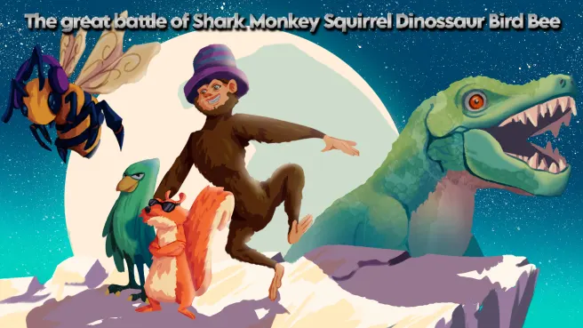 鲨鱼、猴子、松鼠、恐龙、鸟蜂的大战 The great battle of Shark Monkey Squirrel Dinossaur Bird Bee_6